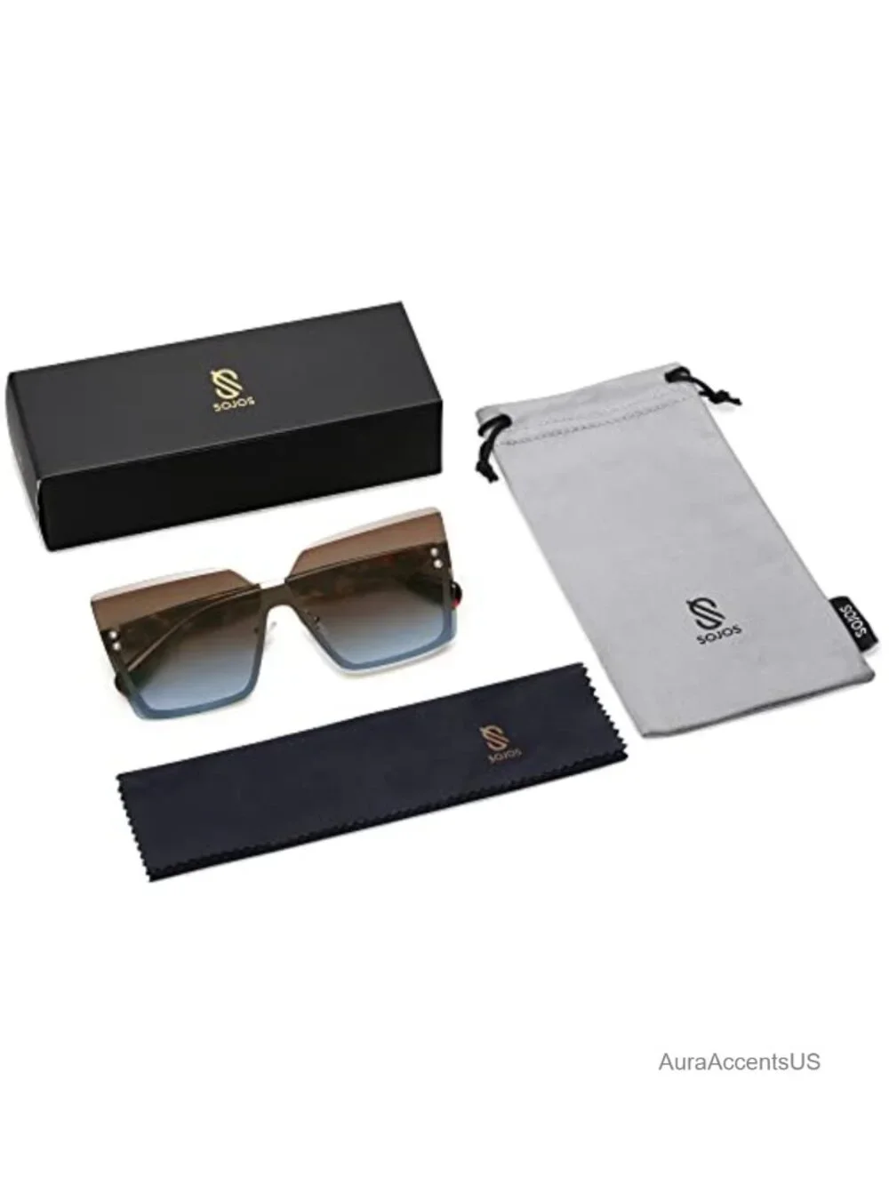 Oversized Square Rimless UV400 Sunglasses Retro Vintage Full-Frame Adult